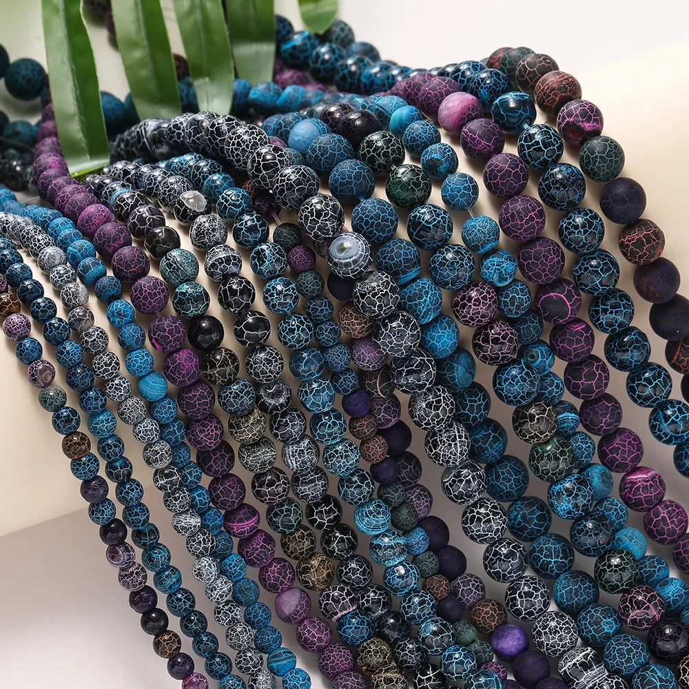 6/8/10mm Turtle Pattern Weathered Crackle Agate Round Loose Beads For DIY Bracelets Necklaces Jewelry Making Accessories