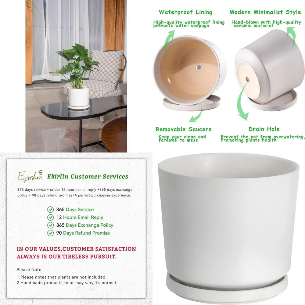 

Ekirlin 9-дюймовые горшки для растений, Ceic нижние горшки для дома, контейнеры для суккулентов со сливным отверстием, блюдце, украшение дома, кислоты и на открытом воздухе