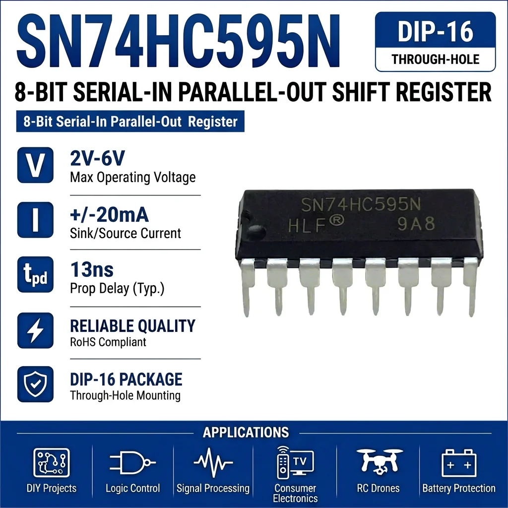 (25 pcs) SN74HC595N DIP-16 / SN74HC595DR SOP-16 SN74HC595 8-Bit Shift Register with Output Latches
