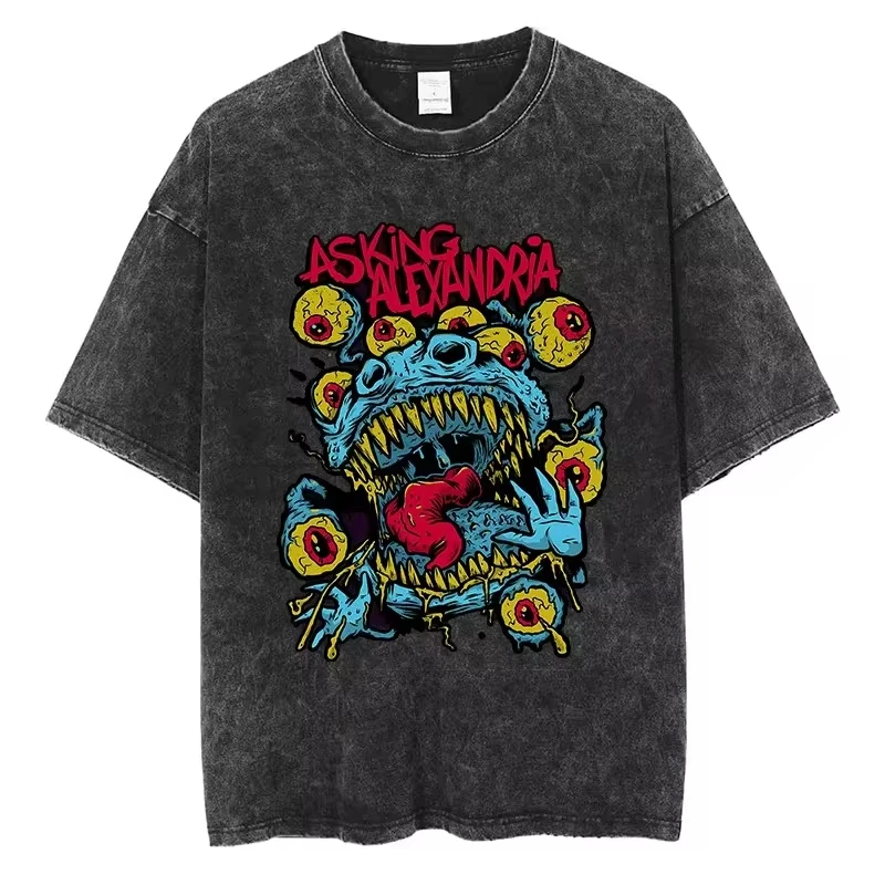 ASKING ALEXANDRIA Gothic Many-eyed Devil Graphic Print T Shirt Hip Hop Men Women Streetwear Cotton Vintage Oversized Black Tees