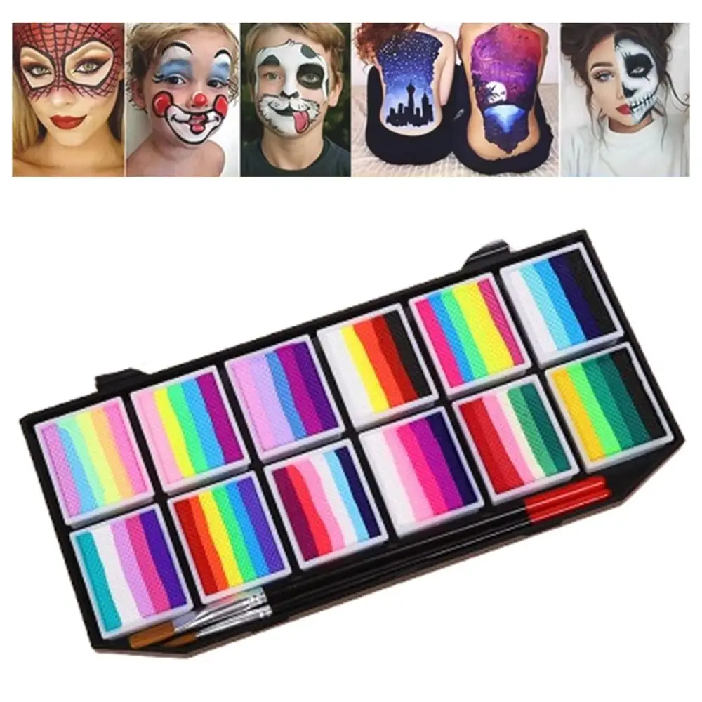 Regenbogen-gestreiftes, mehrfarbiges Körper- und Gesichtsbemalungsset, Make-up, wasserfest, Halloween-Make-up-Werkzeug, langlebiger Clown