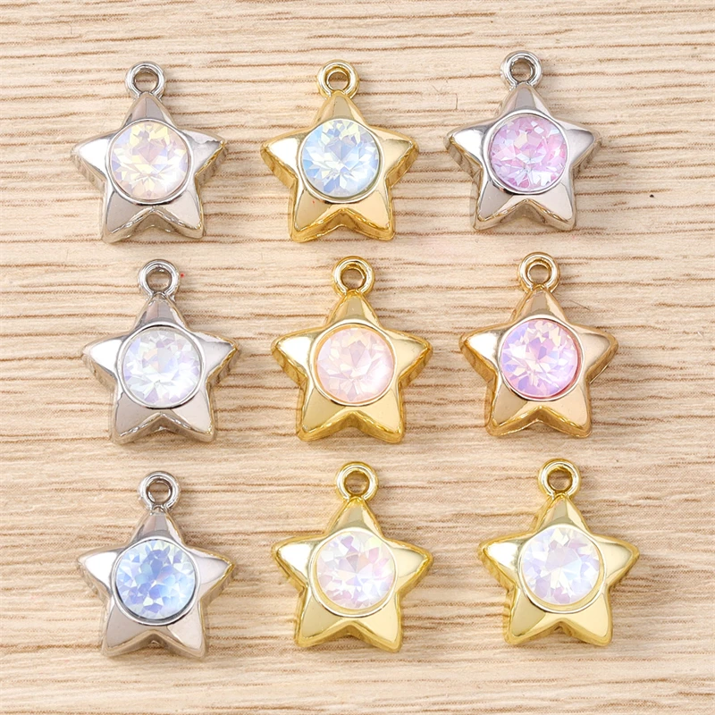 5 Stück 13x15mm Niedliche Bunte Kristall-Sternanhänger für Schmuckherstellung DIY Ohrringe Halsketten Armbänder Zubehör – Detail 2