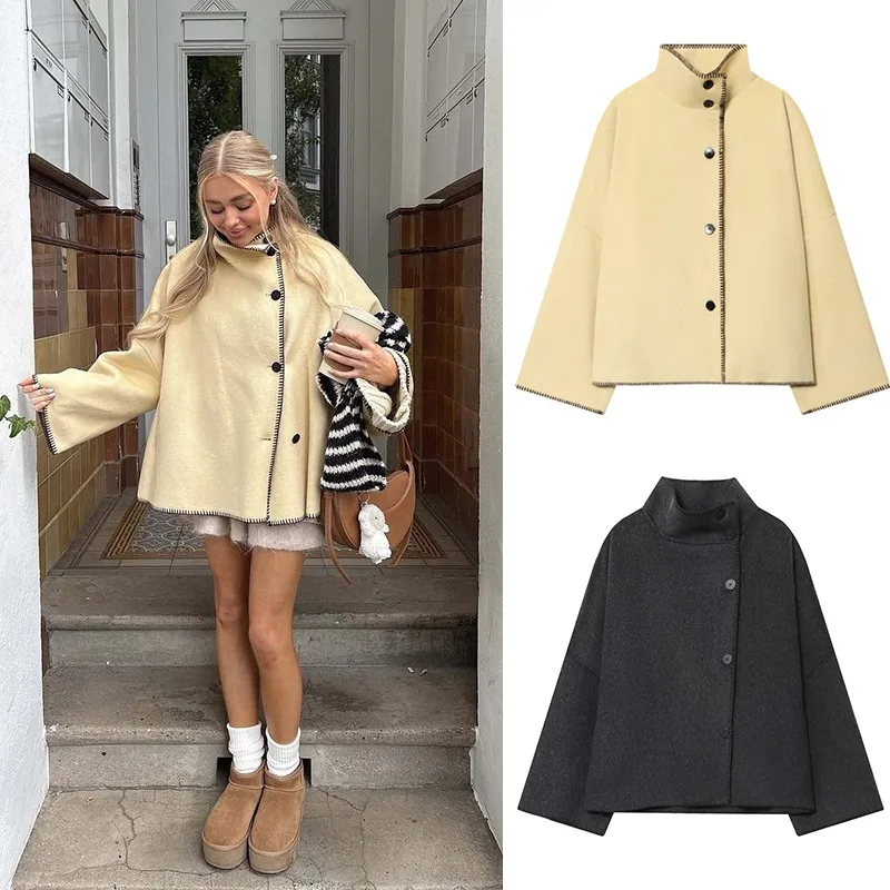 

CharmChant Asymmetric Wool Jacket for Woman New in Winter Coat Female Streetwear Vintage Bomber Jacket Long Sleeve Outerwears