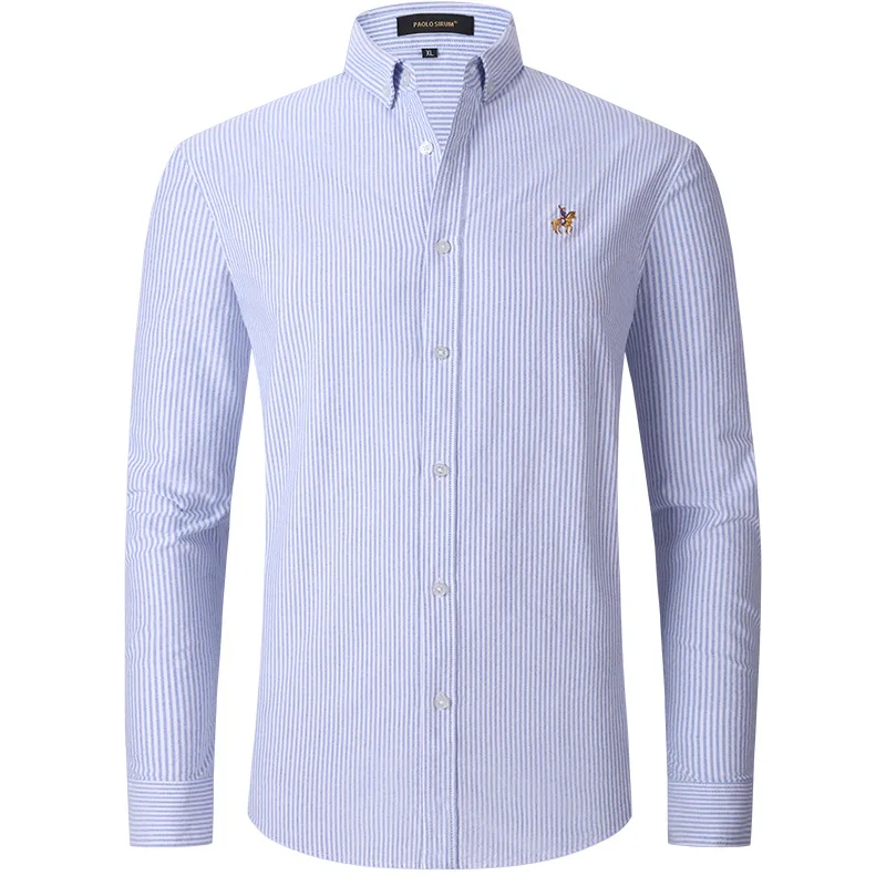 New Pure Cotton Oxford Embroidered Horse Casual Without Pocket Solid Shirt Men\'s Long Sleeve Dress Shirts Men Business Slim Fit