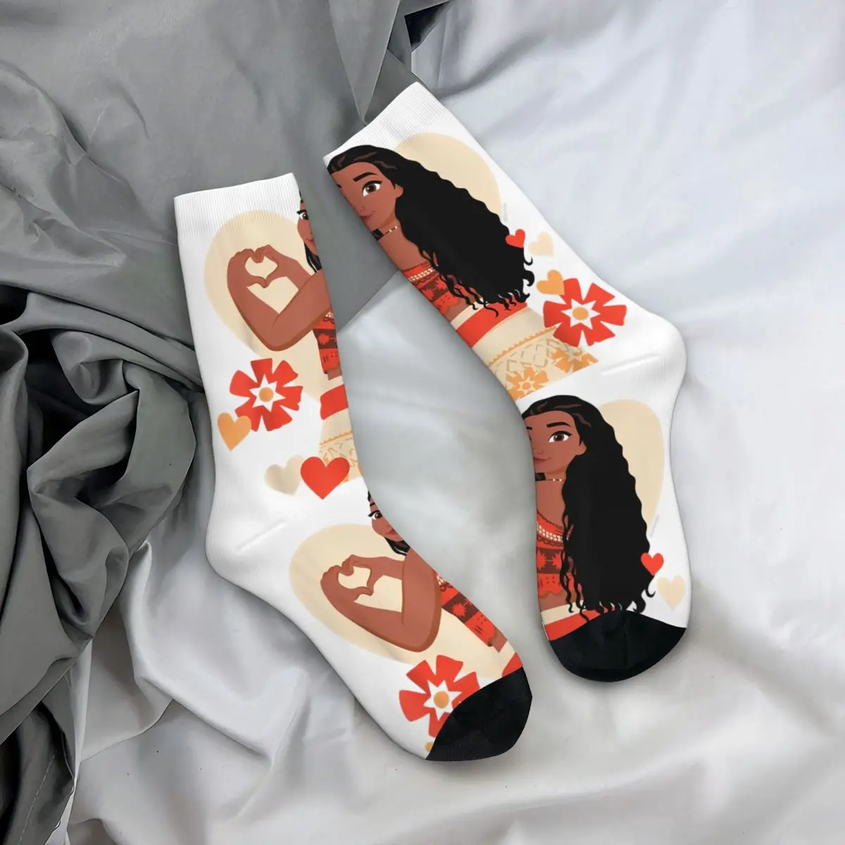 Winter Warm Fashion Unisex Princess Moana Heart Valentine\'s Day Socks Sweat Absorbing Basketball Socks