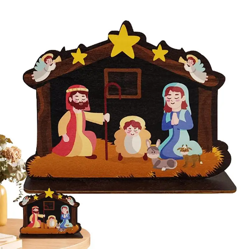 Wooden Nativity Set Indoor Wood Nativity Figures Decorations Exquisite Christmas Crafts Classic Nativity Scene Table Decor For