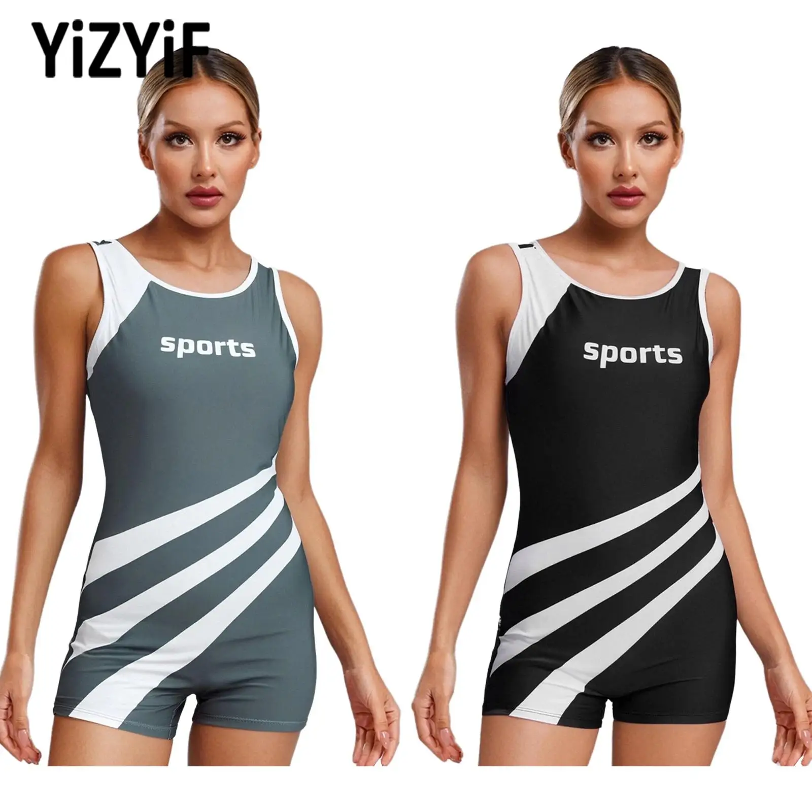 

Sleeveless Sports Jumpsuit for Womens Contrast Color Striped Bodysuit+Removable Chest Pads for Sports Workout Surfing Snorkeling