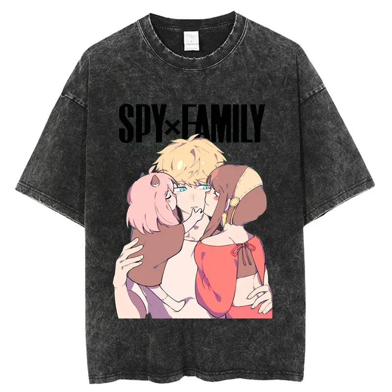 Wholesale Vintage Washed T-Shirt Harajuku Japanese Anime SPY T Shirt Men Cotton Tshirt Short Sleeve Hip Hop Streetwear Shirt