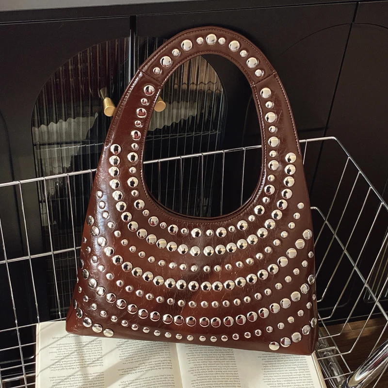 

High Quality Rivet Leather Women Shoulder Crossbody Bag Designer Female Tote Bags Luxury Fashion Female Messenger Bag Sac A Main