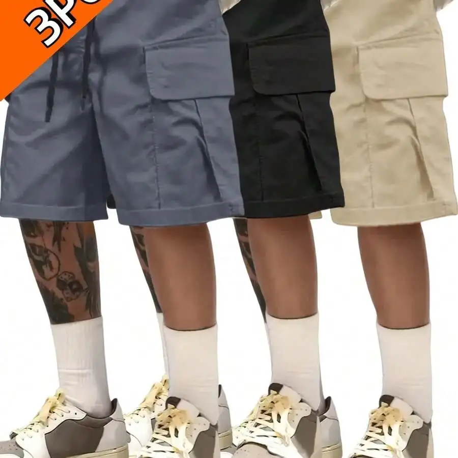 3pcs Mens Loose Fit Cargo Shorts With Large Pockets Summer Casual Outdoor Travel
