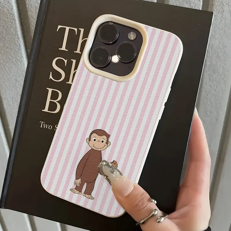 Gestreifte Keks-Affen-Muster Lychee-Textur Handyhülle für iPhone 17 Air 17 16 15 14 13 12 11 Pro Max 14 15 Plus XR Weiche Hülle – Detail 3