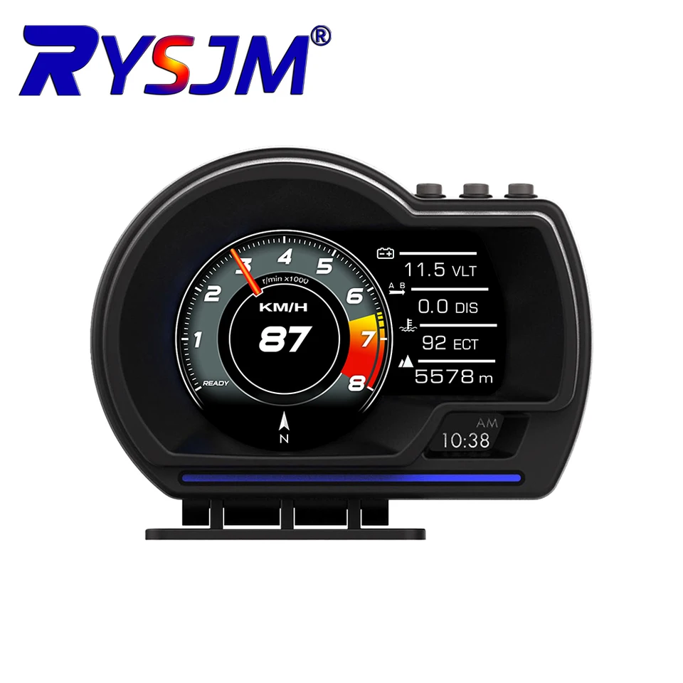 P6 헤드업 디스플레이 OBD2+GPS 스마트 게이지 자동차 HUD 속도계 터보 RPM 알람 (자동차/트럭용)