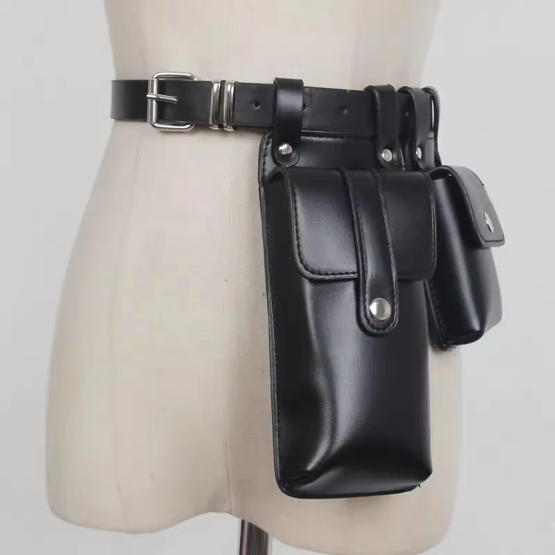 Women's Fashion  PU Leather Pocket Corset Female Cummerbund Coat Waistband Dress Decration Wide Belt  J230