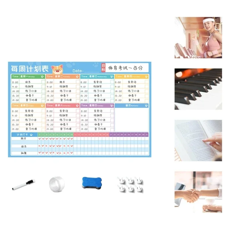 Folha branco magnético para geladeira, calendário, diário, mensal, lista tarefas, planejador para geladeira f19e