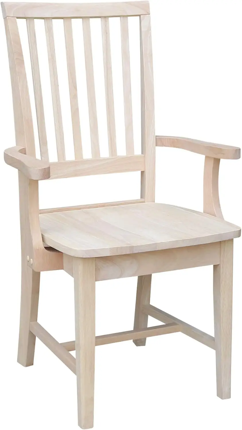 Solid Parawood Mission Side Chair with Arms, Unfinished Wood for Custom Staining, Durable Dining Furniture