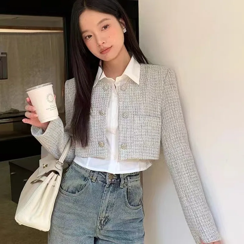 

Ele ort Tweed Jaet Women's Autumn Winter Faion Top Collar Base irt Two Piece Set Chinese Brand Ladies Suit