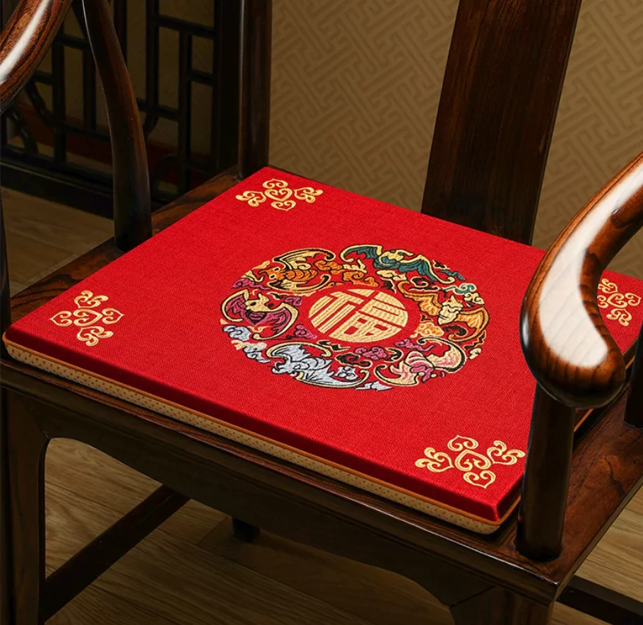 New Chinese‑style Embroidered Chair Cushion, Mahogany Sofa Seat Pad, Classical Anti-slip Armchair & Round‑back Chair Mat