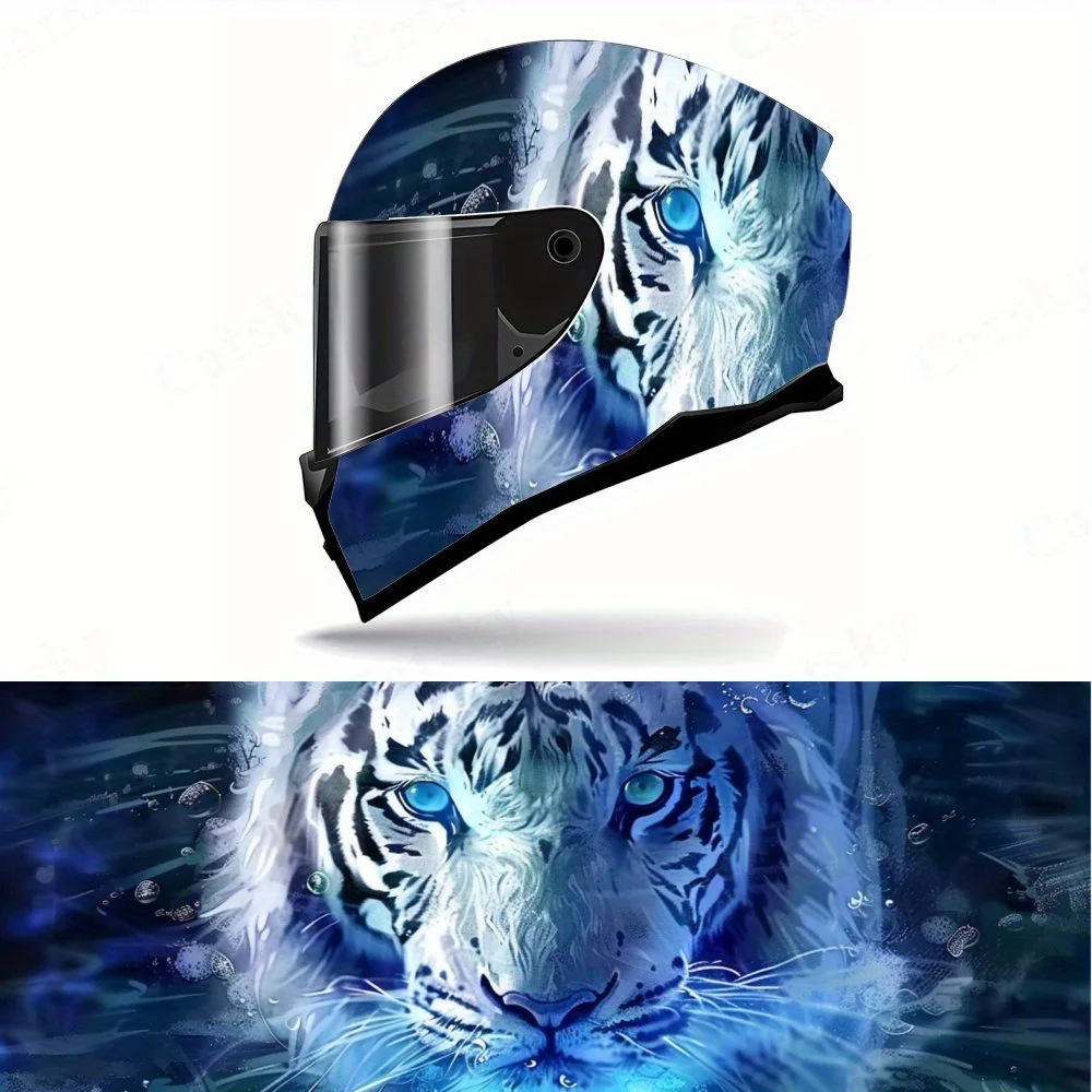 

Blue Flame White Tiger Helmet Sticker - Durable PVC Motorcycle Helmet Graphic Sticker, Cool Blue and White Tiger Design, Trendy