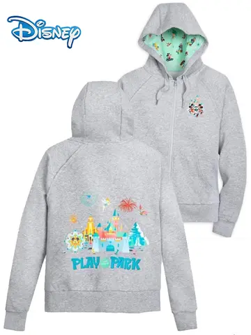 Disney Sweatshirt Minnie Mickey Mouse Castle Cartoon Print Embroidery Women Hooded Pullover Long Sleeve Zipper Tee Jumper Tops