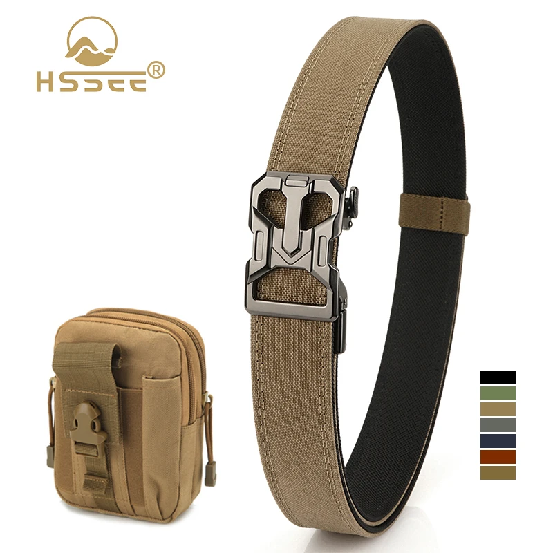 HSSEE Rigid Trousers Belt for Men Alloy Automatic Buckle Military Tactical Belt Thick Genuine Nylon Adjustable Casual Waistband