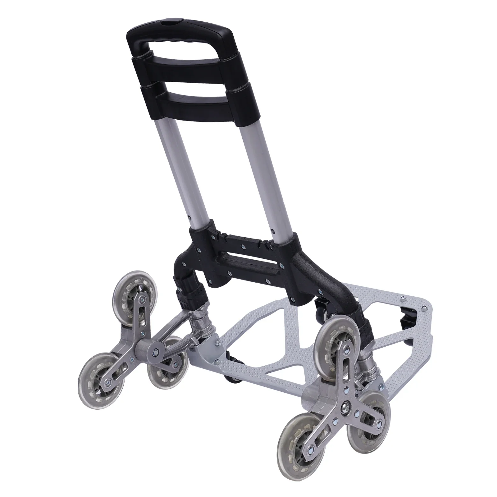 Treppensteigender Schubwagen, robuster Handwagen, tragbarer, zusammenklappbarer Wagen, Aluminium-Gepäckwagen mit 6 Rädern und 4 Universalrädern – Detail 3