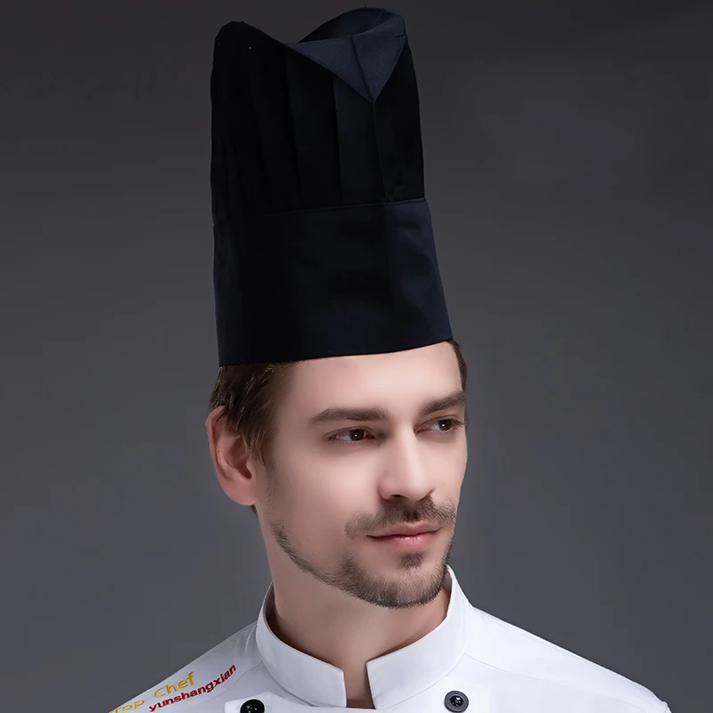 Men Cooking Chef Work High Hat Catering Serve Baker Breathable White Work Hat Hotel Restaurant Kitchen Elastic Band Cook Hat