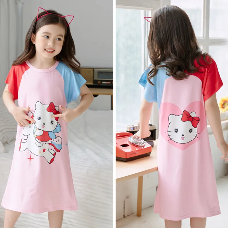 Anime Sanrio Kids Upgrade High-Quality Fabrics Cute Nightdress Girls Pajamas Summer Short Sleeve Baby Thin Little Girl Tracksuit