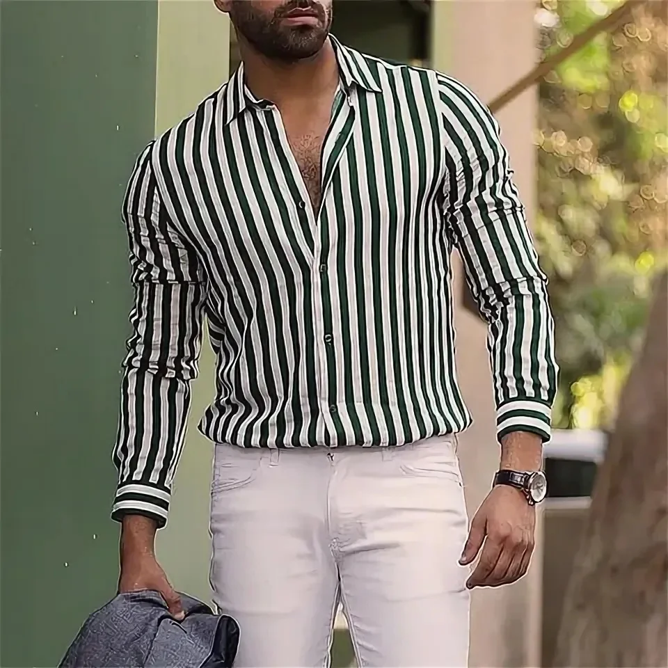 Fluorescerend Revers Slim Fit Shirt Heren Vest Met Lange Mouwen Zomershirt Strandvakantie Outfit Katoenen Linnen Shirt Mb12