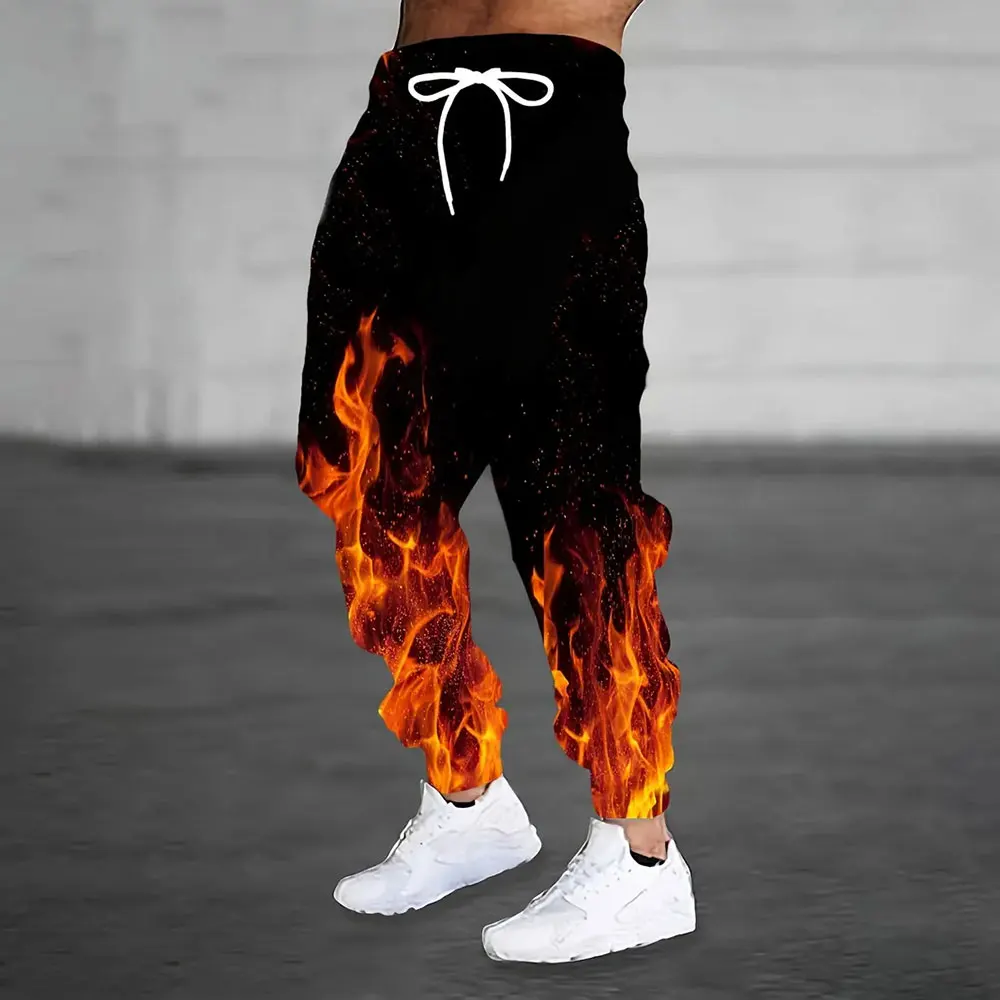Hiver nouveau épais chaud pantalon 2026 nouvelle mode 3D flamme impression pantalons de survêtement hommes grande taille ample décontracté poche cordon pantalons de survêtement