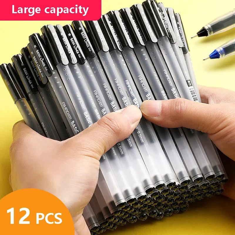 12 Pieces Box Gel pens Large Capacity No Refill Stationery Fine point 0.5mm Blue ballpoint pen for school office writing