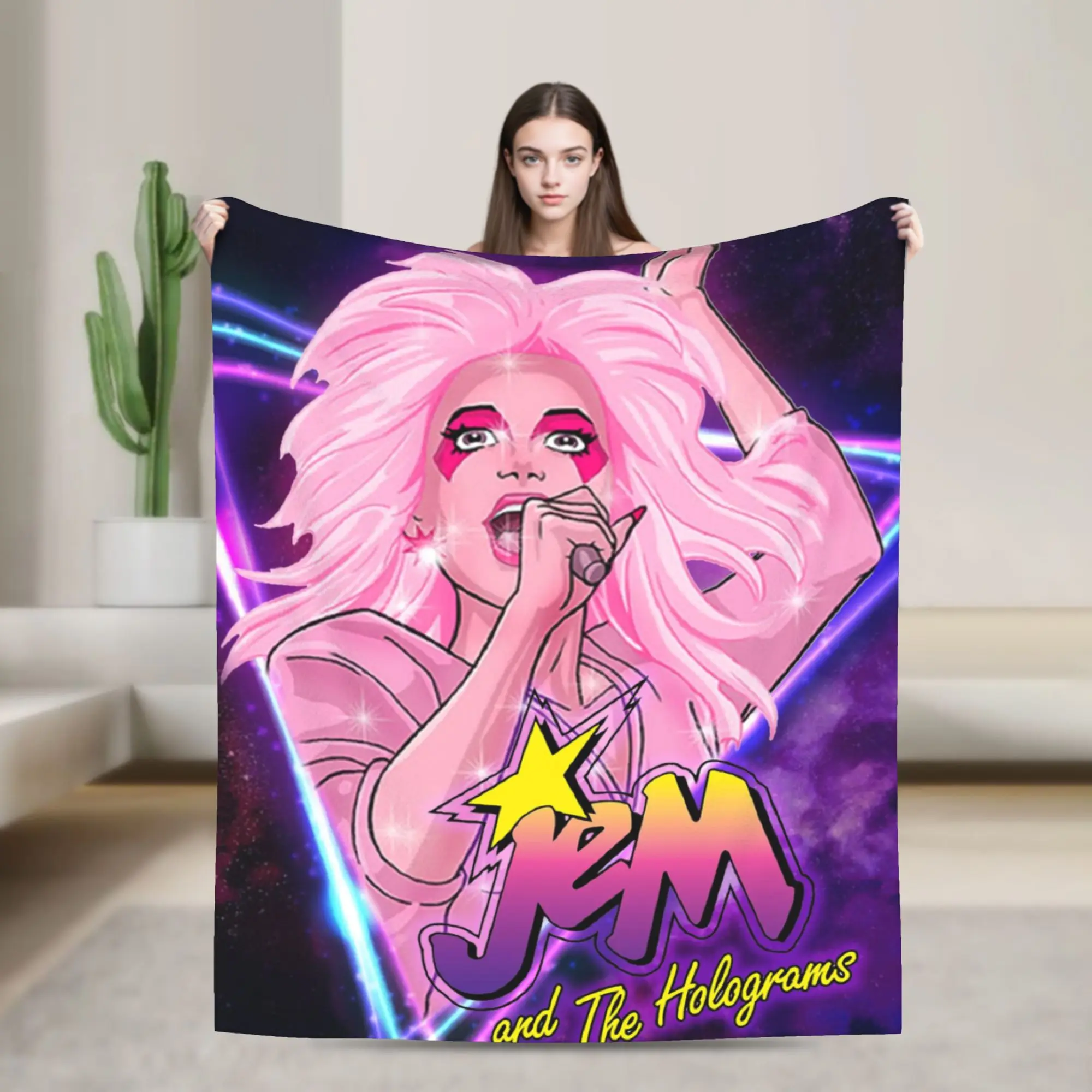 Jem And The Holograms Gift Blanket For Men Women Warm Cozy Fluffy  Throw Blankets for Couch 50x60 Inches Multi-size
