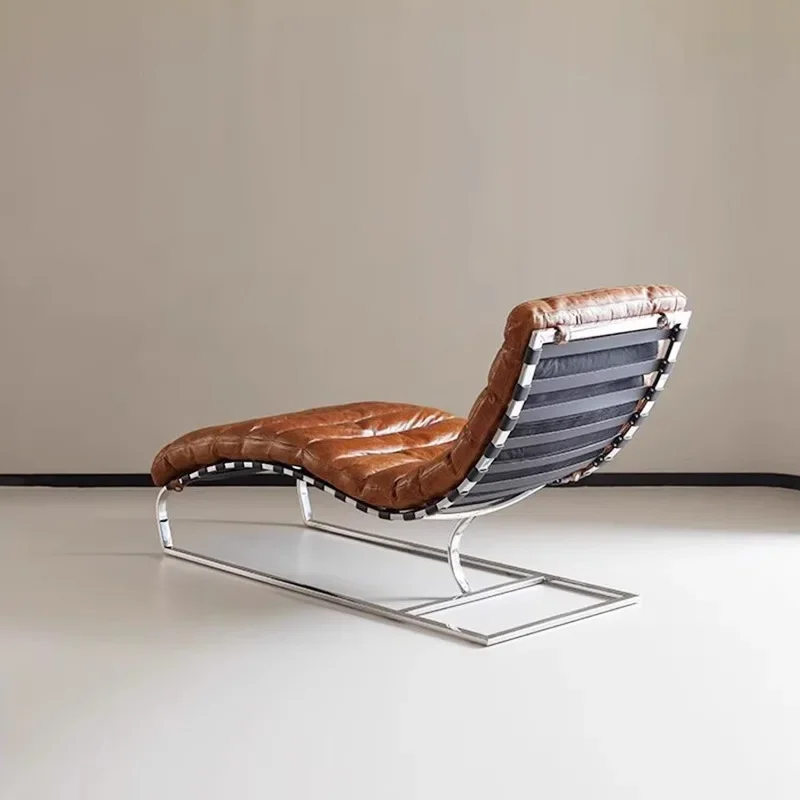 中世の昼休み用リクライニングチェア、オイルワックスレザー、バルコニー、コルビュジエレザー、カジュアルソファチェア