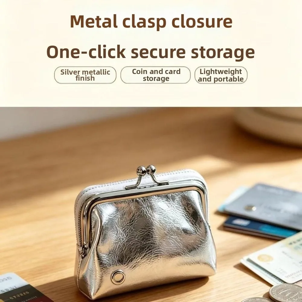 New PU Coin Purse Two-in-One Structure Detachable Wallet Vintage Style Metal Frame Change Purse Women