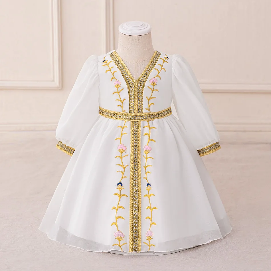 Toddler Ramadan Muslim Prayer Girl Dress Long Sleeve Robe Arab Dubai Eid Enfant Party Princess Dresses for Girl Prom Gown ASQ03