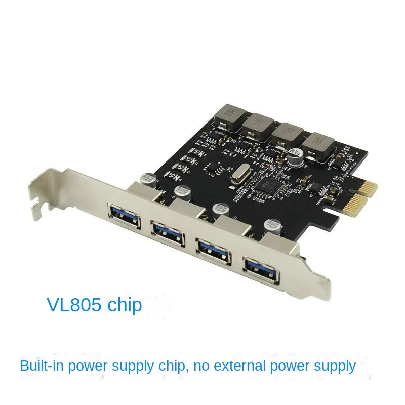 

PCIe to 4-port USB3.0 adapter card PCI-e USB3.0 expansion card VL805 chip without external power supply