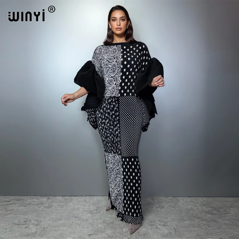 

WINYI Pleated Elastic slim dress boho beach cover up elegant kaftan abaya dubai luxury party dress evening dress muslim woman