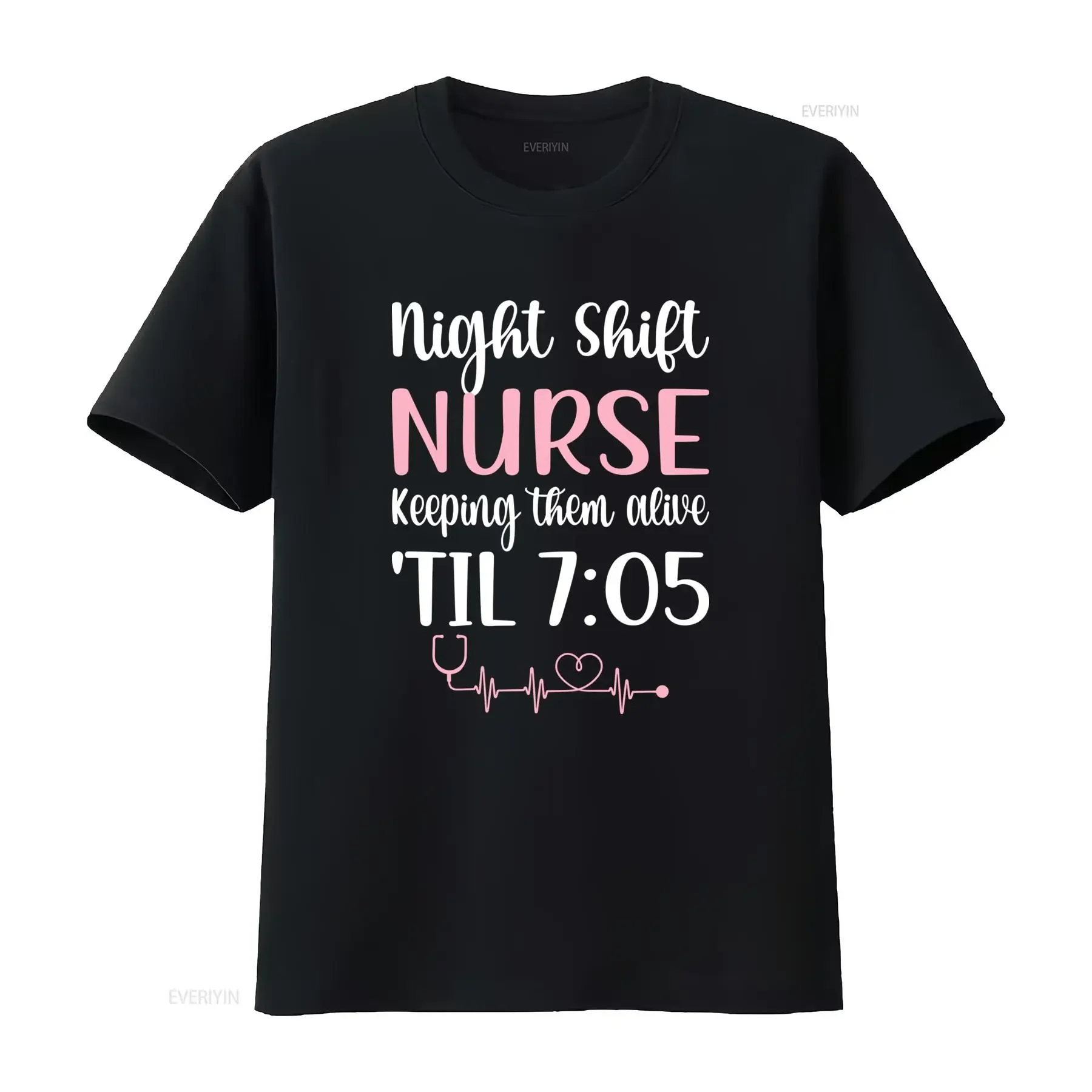Funny Night Shift Nurse Slogan Print Casual T Shirt vintage Washed designer clothes Soft graphic fashion Stylish Slightly homme