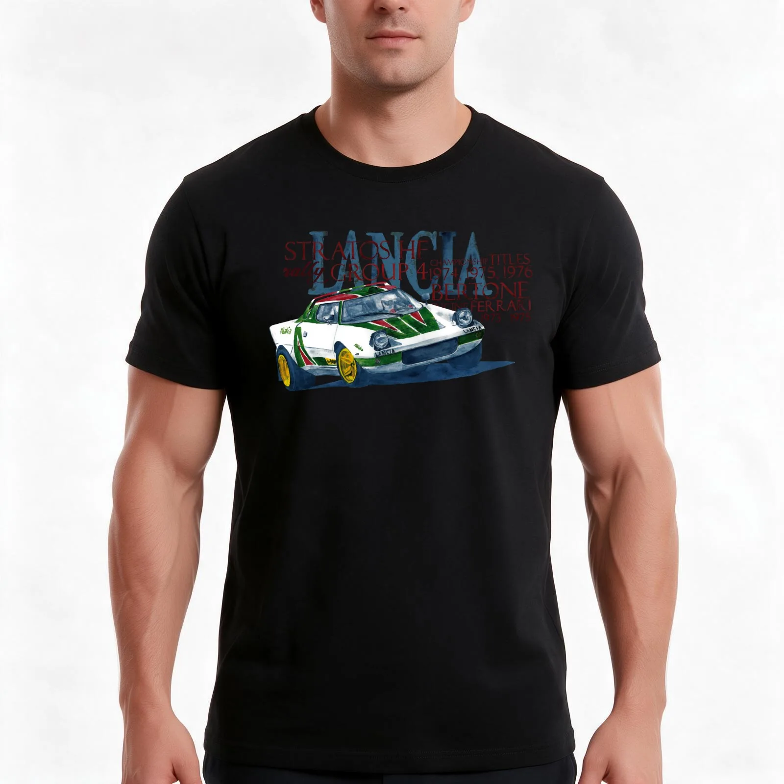 Rally Group B-Lancia Stratos T-Shirt, Summer Casual Cotton Tee, Oversized Streetwear Tops, Vintage Graphic Print, 100% Cotton