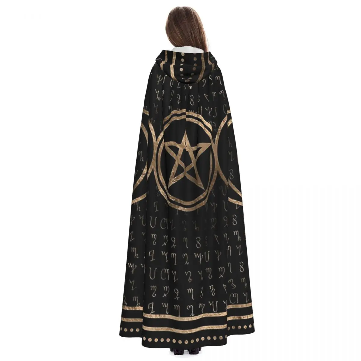 Triple Moon With Triskelion Pentagram Pagan Wiccan Long Hooded Cloak Witch Medieval Costume Cosplay Cape HalloweenVampire