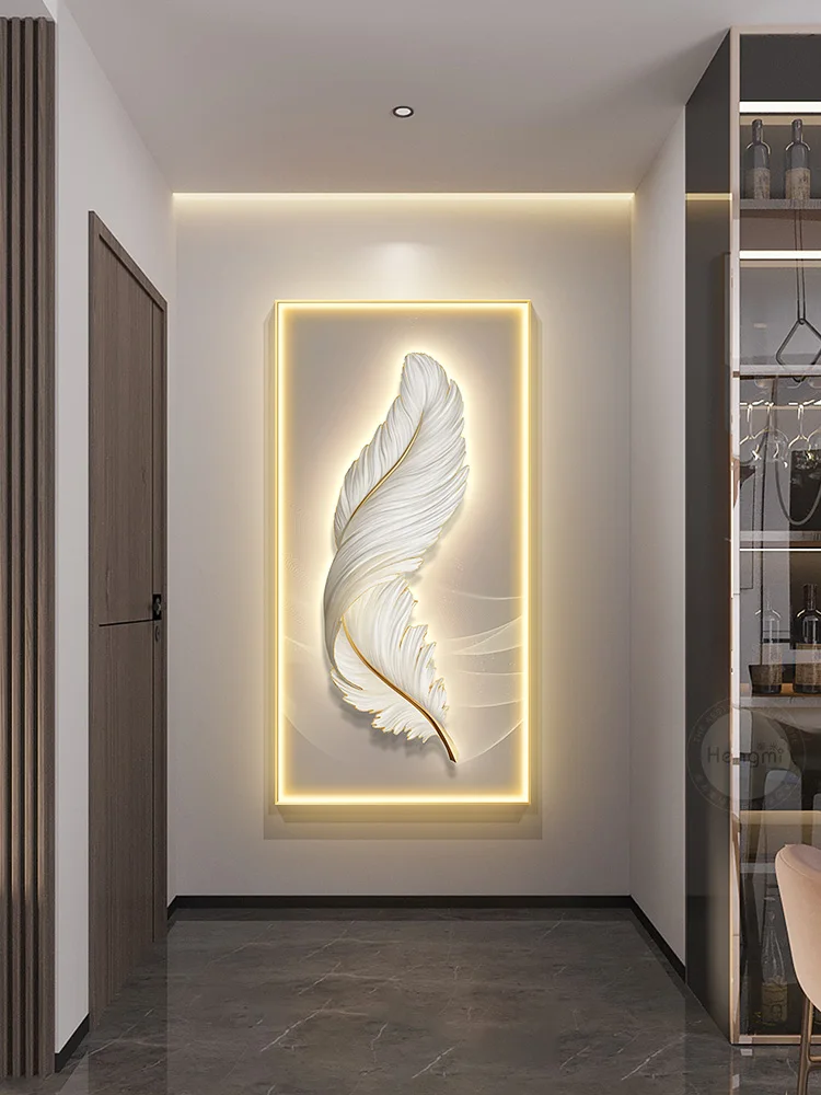 Modern Creative Wall Decoration Feather Art Hanging Painting Remote LED Wall Lamp Bedroom Study Living Room Dining Room Foyer