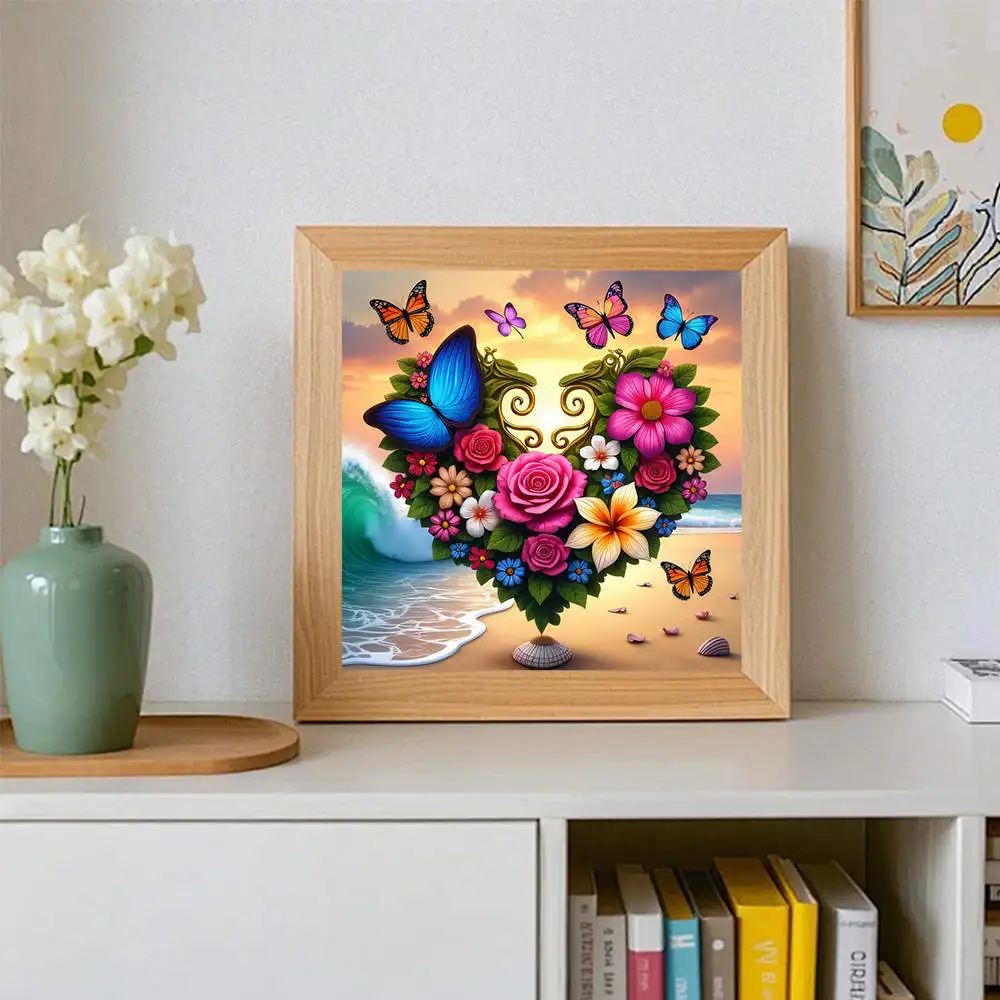 Sz26The Studded5D DIY Diamond Painting Floral Butterfly Ocean Sunset Art DIY Canvas Embroidery Full Round Diamond Painting Kit D