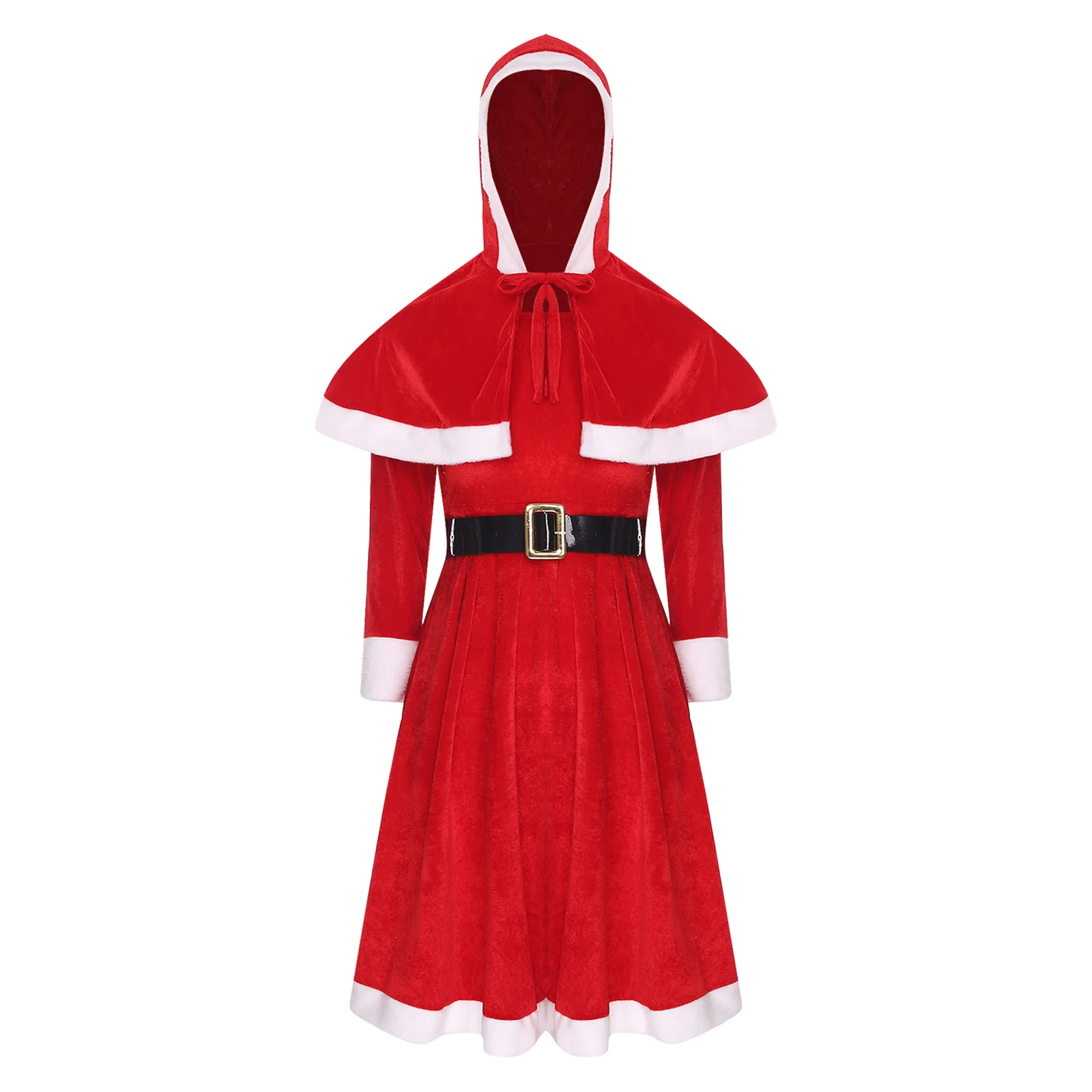 Costume de père noël pour femmes, tenue de Cosplay de noël, robe à capuche en velours rouge, vêtements de fête pour jeu de rôle de noël