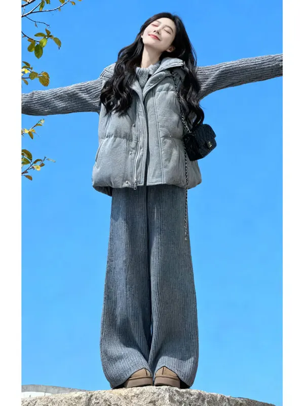 

Korean Sle Soft And Beautiful Vest Sweater Casual Pants Tee Piece Set Ele Clete Outfit Spring 2026 Faion Set