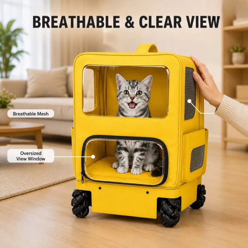 Double stair climbing silent portable multi-function breathable automatic follow remote control smart pet cart