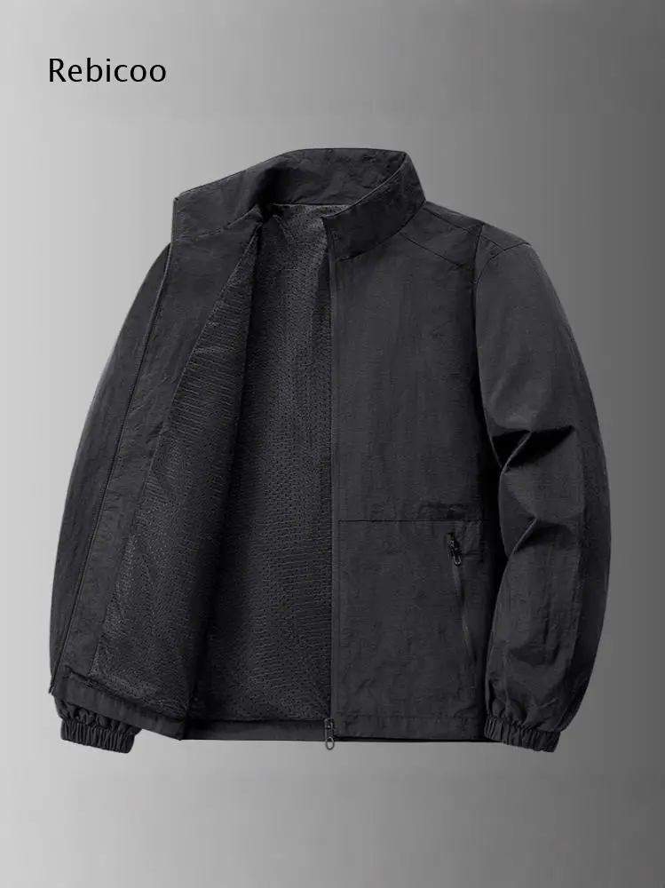 Zipper Pocket Decorated Jacket For Men Stand Collar Zip Front Long Sleeve For Relaxed Daily Wear And Weekend Casual Plans