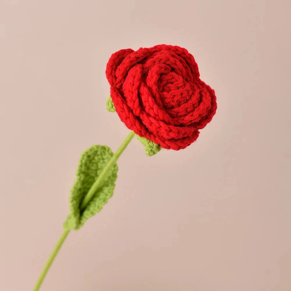 30cm Handmade Knitted Flower Artificial Rose Cotton Yarn Crochet Fake Bouquet Wedding Party Valentine's Day Gift Home Decoration