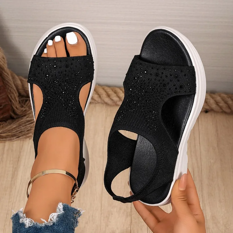 

Новые женские сандалии на платформе с сеткой и стразами, летние дизайнерские повседневные сандалии на танкетке с открытым носком для пляжа и вечеринок, 2026 год