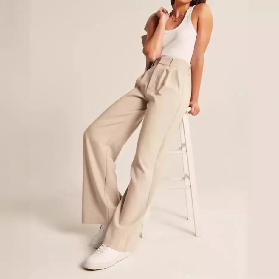 2023 High Waist Wide Leg Pants Slimming Waist Drapey Commute Casual Loose Fit High Waist Versatile Straight Leg Trousers