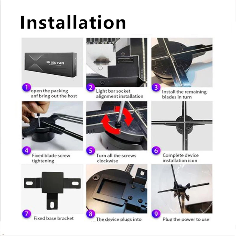 3 قطعة جهاز عرض هولوجرام فيديو جدار مزامنة الإعلان جهاز عرض هولوجرام ثلاثية الأبعاد led مروحة عرض للحدث للعام الجديد #6