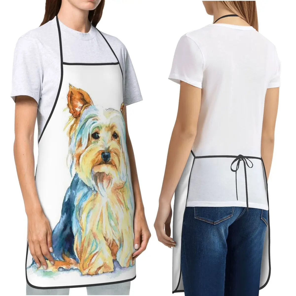 Plalahl Yorkshire Terrier Dog Apron Chef Cooking Baking Tablier Bib Kitchen Cleaning Pinafore for Women Men Painting